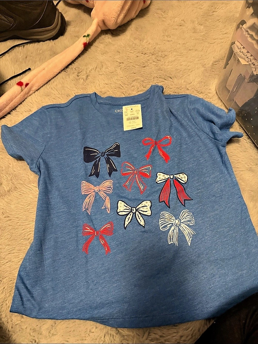 Crewcuts Bow Graphic Tee Blue Girls Medium (8)